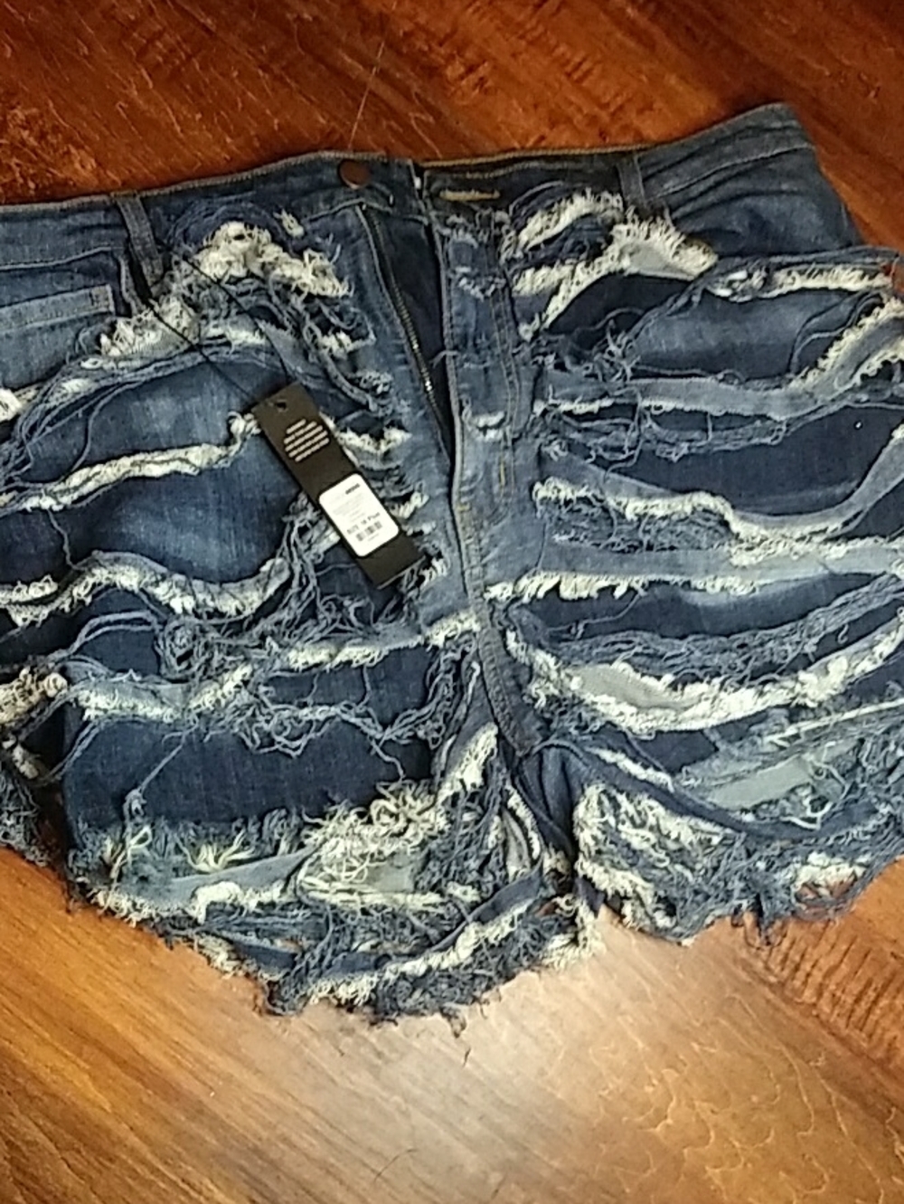 Fashion Nova Ripped Dark Blue Denim Jean Shorts